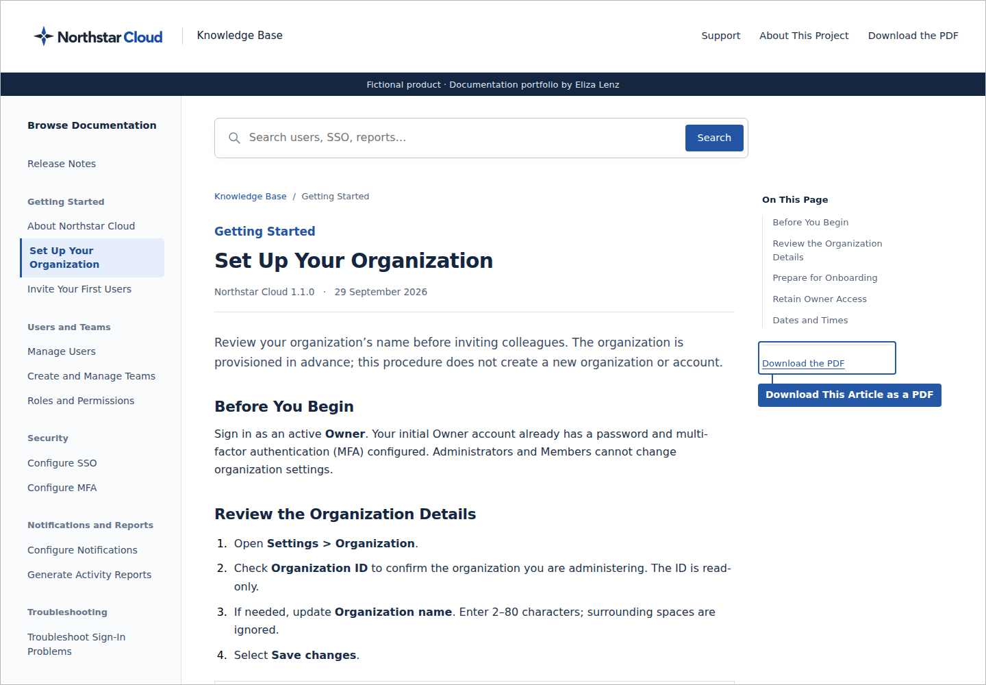 An article page with a blue callout identifying its Download the PDF link.