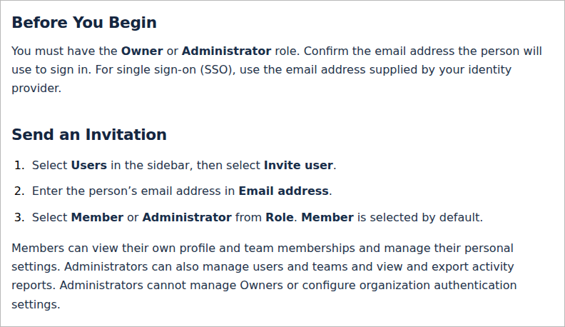 The invitation article uses the knowledge base’s system font, regular black step numbers, and emphasized interface labels.